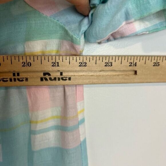 Vintage Granny Coffee Time Plaid Nightgown Long Puff  Short Sleeve Size S / M - Picture 8 of 12